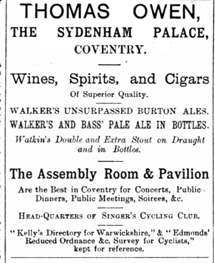 Advert for Thomas Owen at the Sydenham Palace.